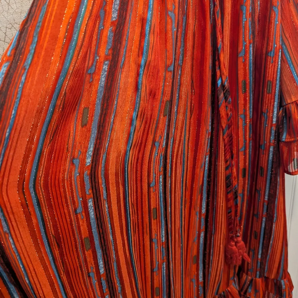 Cold Shoulder Dress Large, Urban Cowgirl Vibes, Girls Night, Orange Turquoise - Picture 6 of 8